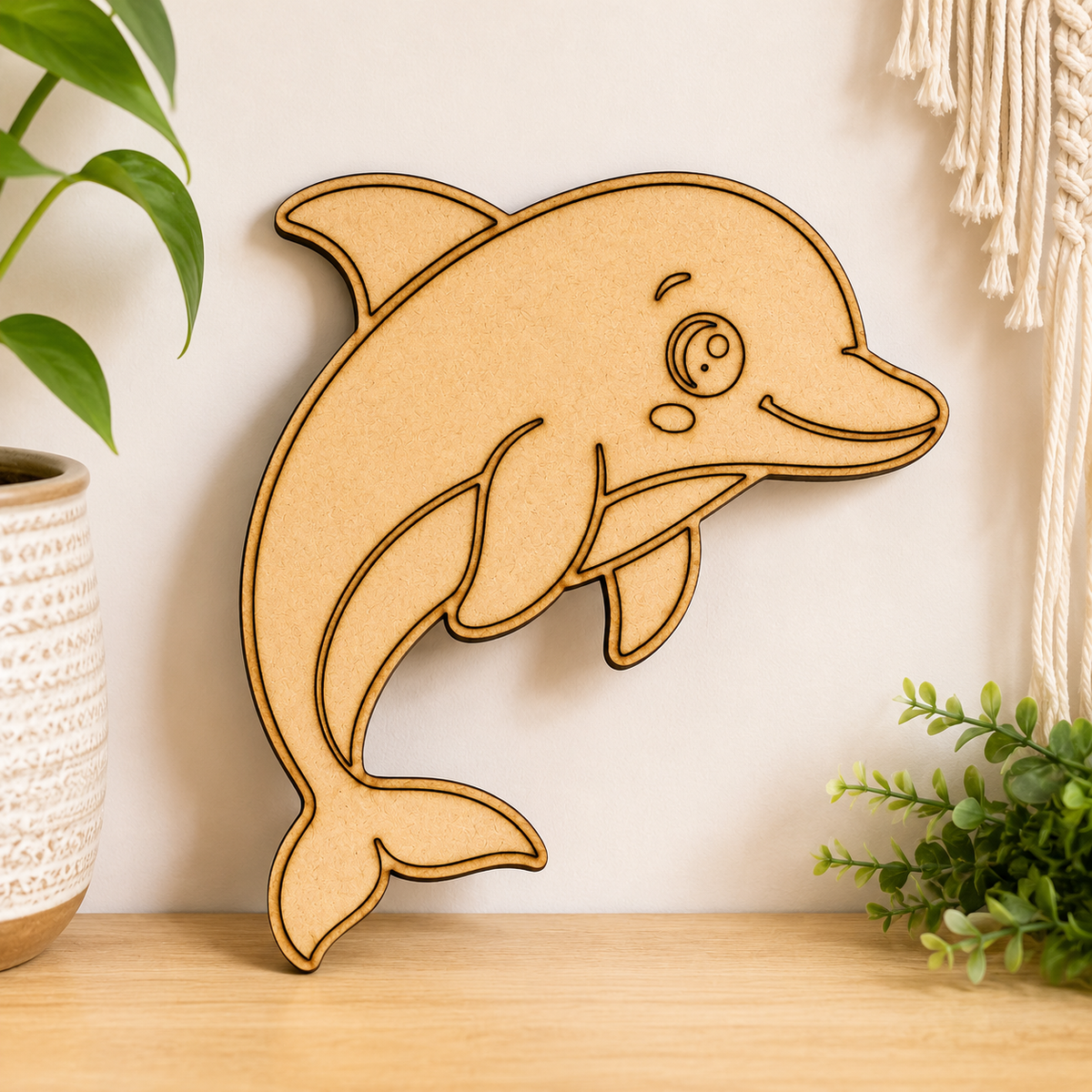 Cute Dolphin MDF Wooden Cutout | Laser Cut Dolphin Shape for Painting, DIY Crafts & Ocean Theme Decor