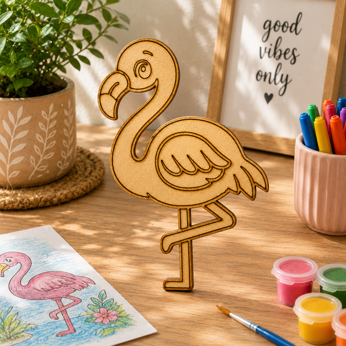 Flamingo MDF Wooden Cutout | Laser Cut Bird Craft Shape for Painting, DIY Art & Home Decor