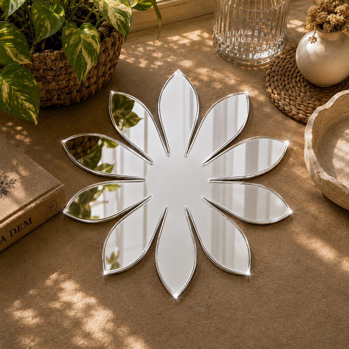 Silver Sunflower Acrylic Mirror Cutout | Laser Cut Floral Mirror Shape for Lippan Art, DIY Crafts & Home Decor