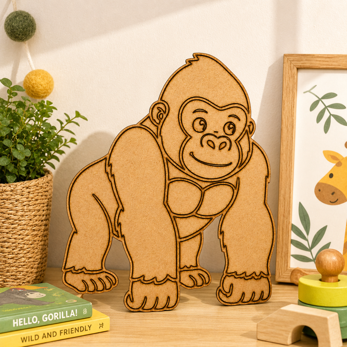 Gorilla MDF Wooden Cutout | Jungle Animal Wooden Craft Blank for DIY Painting