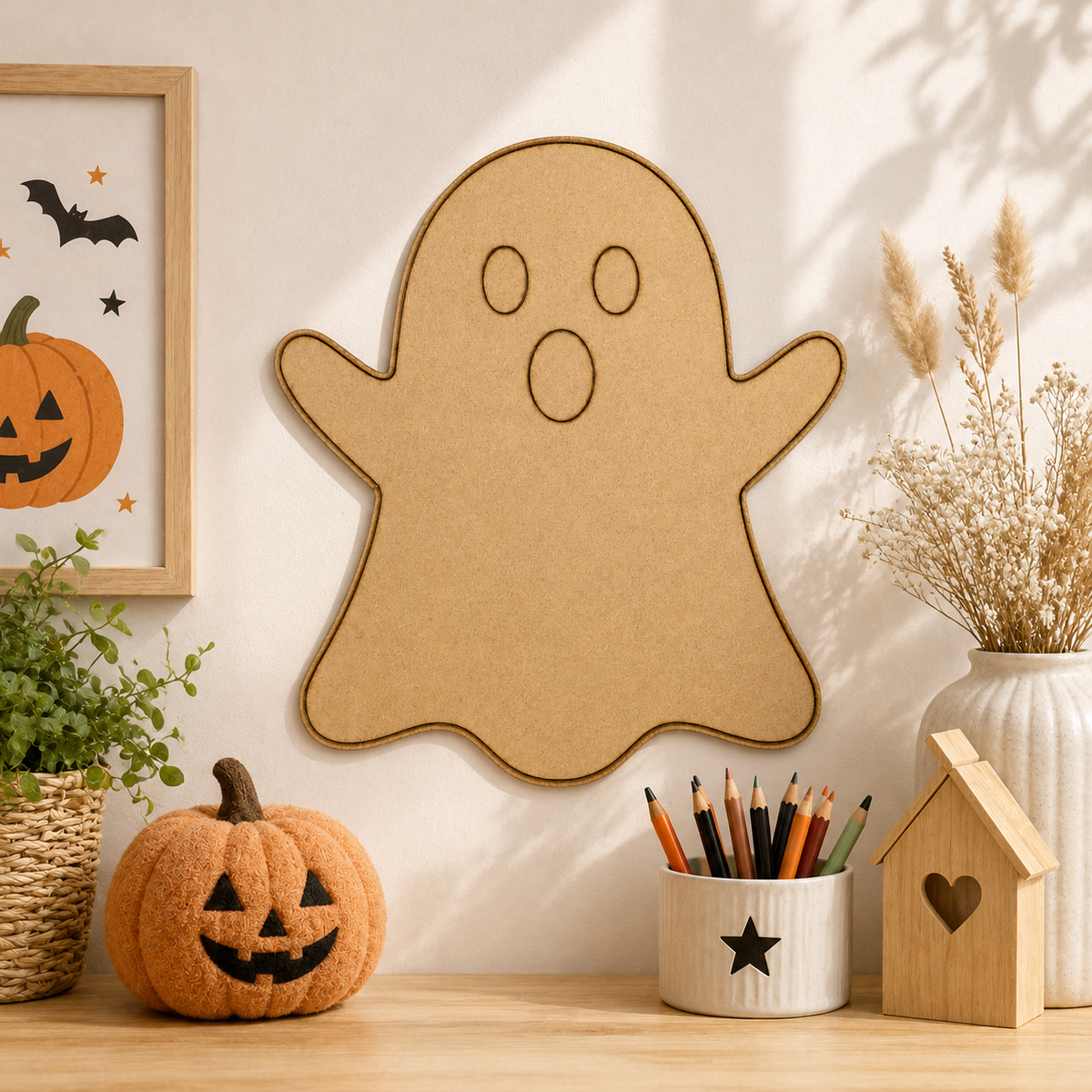 Ghost MDF Cutout Blank | Wooden Ghost Shape for DIY Crafts, Painting & Halloween Décor