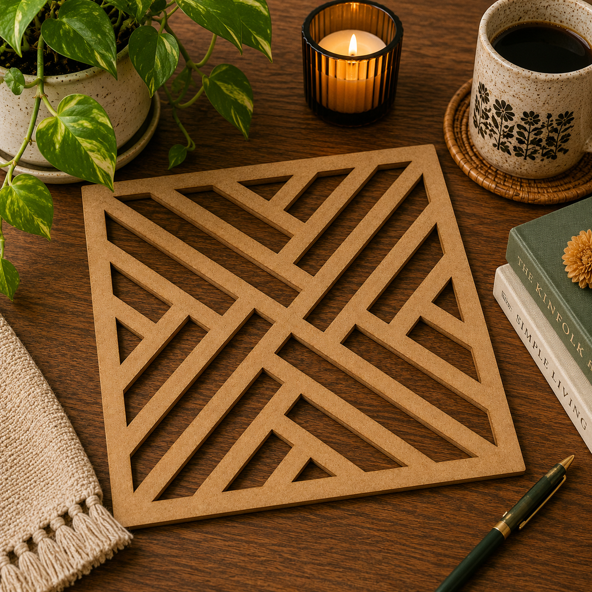 Modern Geometric MDF Wall Panel | Laser Cut Wooden Decorative Wall Decor