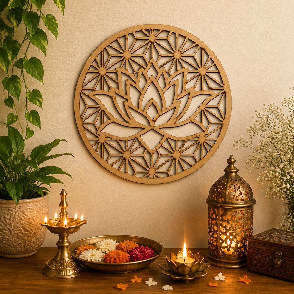 Lotus Mandala MDF cutout for Home Decor and Meditation room decor