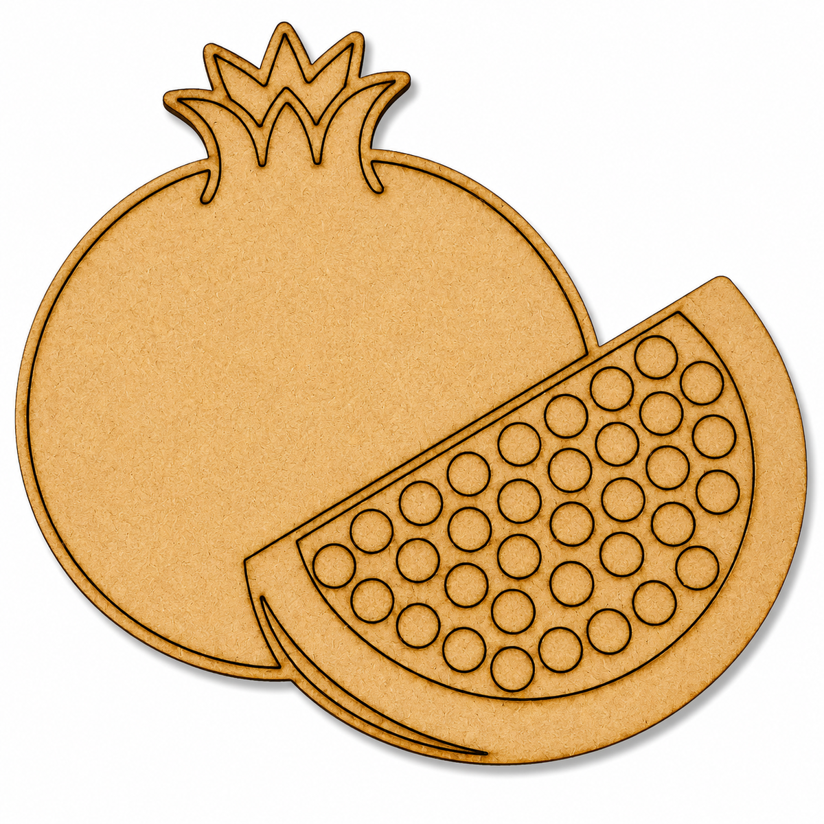 Pomegranate MDF wooden cutout blank with sliced fruit design for painting, resin art, Lippan art, kitchen décor, and DIY craft projects.