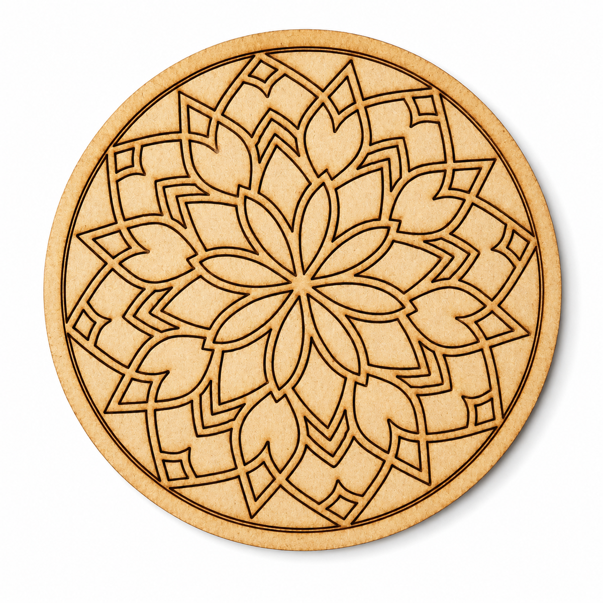Round floral mandala MDF base with geometric pattern for Lippan art, resin art, acrylic painting, mirror work and DIY wooden craft projects
