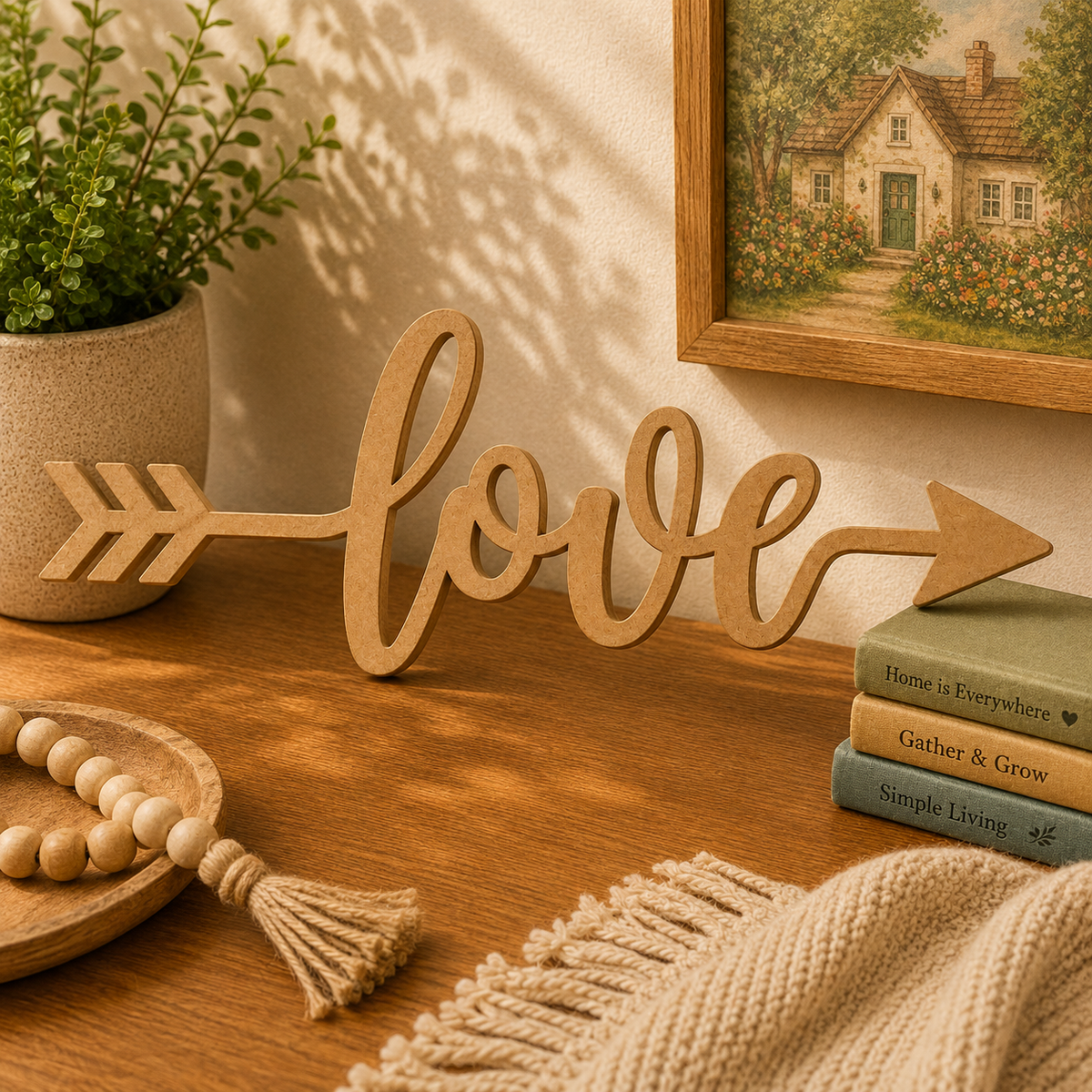 Love Arrow MDF Wooden Cutout | Love Word Arrow Sign for DIY Crafts, Wedding & Home Decor
