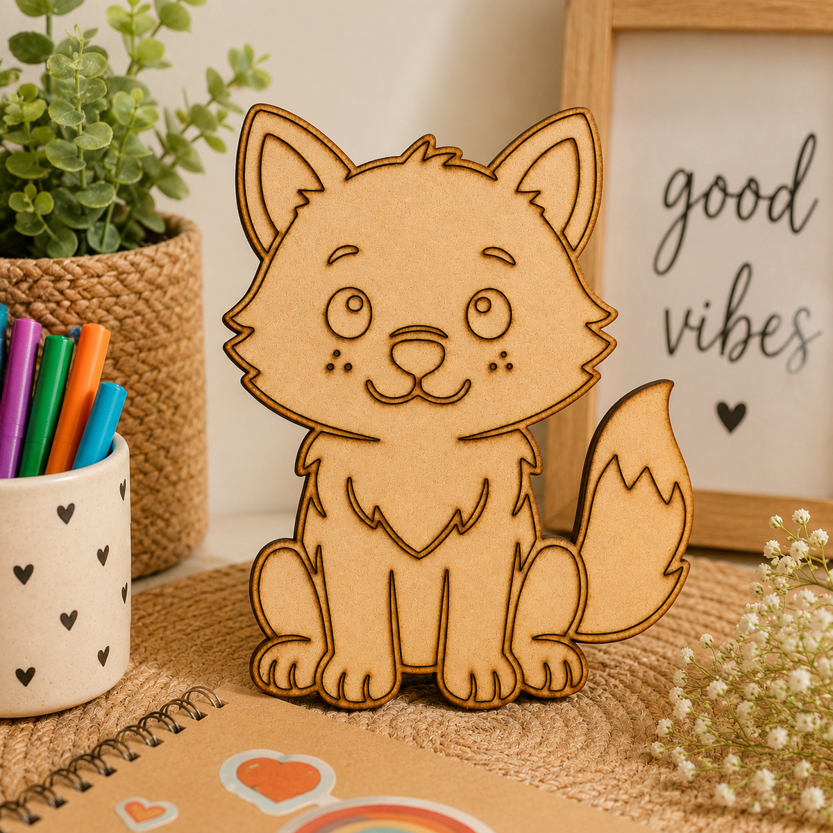 Cute Fox MDF Wooden Cutout | Laser Cut Fox Shape for Painting, DIY Crafts & Woodland Decor