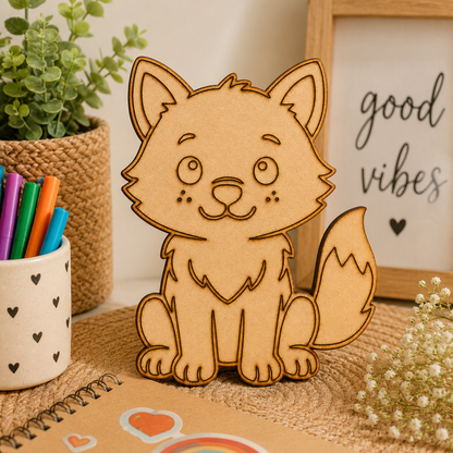 Cute Fox MDF Wooden Cutout | Laser Cut Fox Shape for Painting, DIY Crafts & Woodland Decor