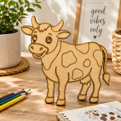 Cow MDF Wooden Cutout | Farm Animal Shape for DIY Painting & Craft