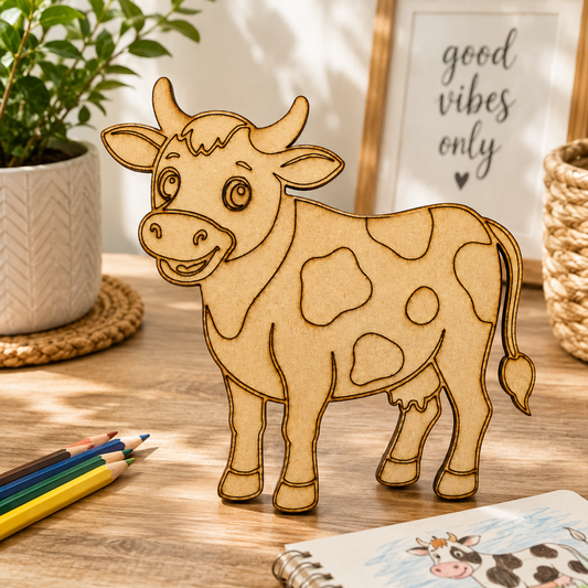 Cow MDF Wooden Cutout | Farm Animal Shape for DIY Painting & Craft