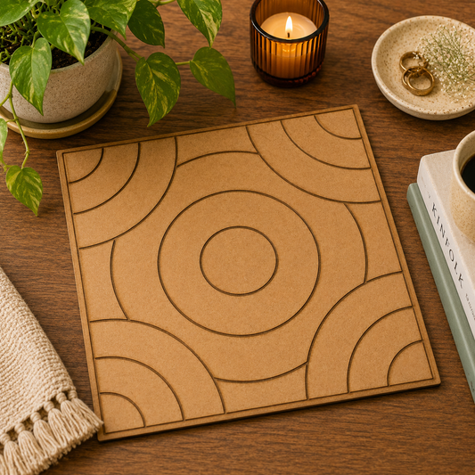 Square Geometric Circle MDF Craft Base | Laser Cut Wooden Tile for DIY Art & Home Decor