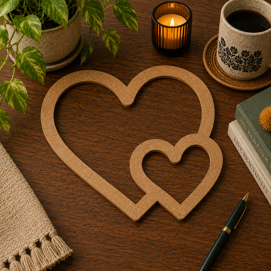Double Heart Wooden MDF Cutout | Laser Cut Heart Craft Shape for DIY Wall Decor, Wedding & Valentine's Projects