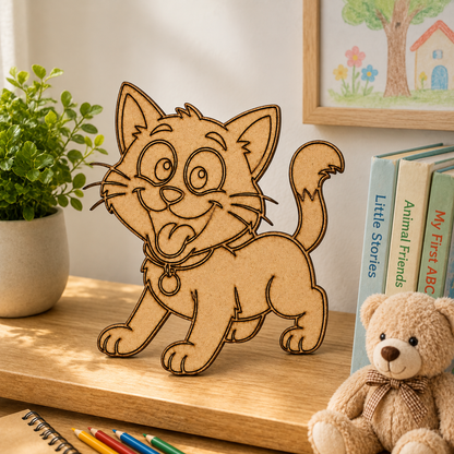 Cute Cat MDF Wooden Cutout | Unfinished Wooden Shape for Painting, Resin Art & DIY Crafts