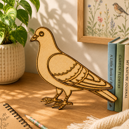 Pigeon MDF Wooden Cutout | Bird Laser Cut Craft Shape for Painting, Resin Art & DIY Projects