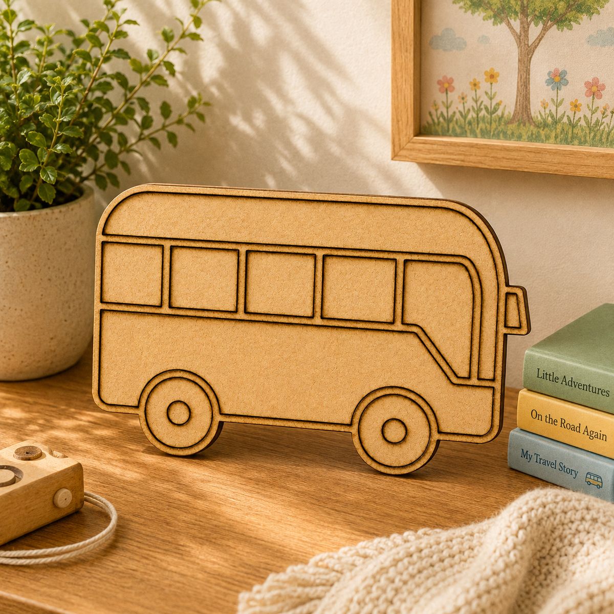 School Bus MDF Wooden Cutout Blank | Wooden Bus Shape for DIY Crafts, Painting & Kids Décor