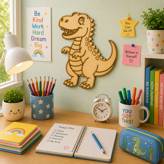 Cute T-Rex Dinosaur MDF Wooden Cutout | Laser Cut Dinosaur Shape for Painting, DIY Crafts & Kids Decor