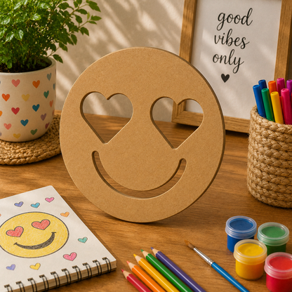 Heart Eyes Emoji MDF Craft Base | Laser Cut Wooden Emoji Cutout for DIY Painting