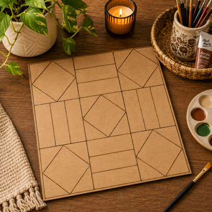 Square Geometric MDF Tile Base | Wooden Pattern Base for Lippan Art, Resin Art & DIY Home Decor