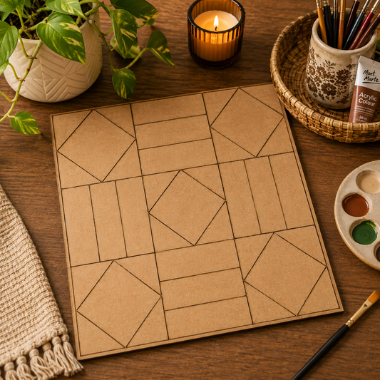 Square Geometric MDF Tile Base | Wooden Pattern Base for Lippan Art, Resin Art & DIY Home Decor