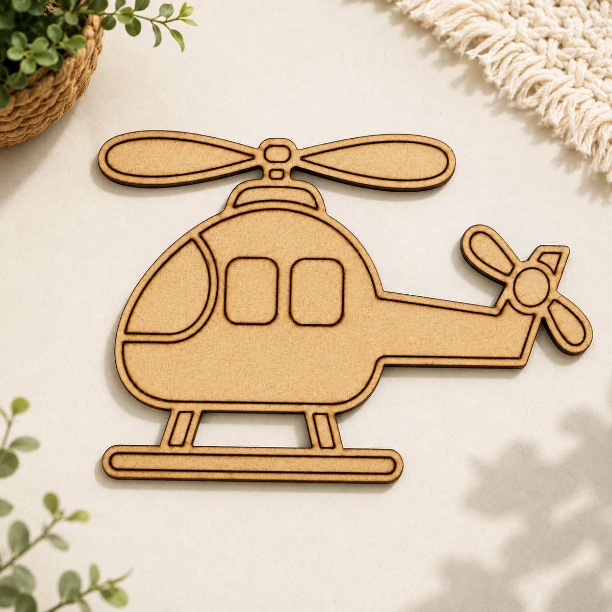 Helicopter MDF Wooden Cutout Blank | Wooden Helicopter Shape for DIY Crafts, Painting & Kids Décor