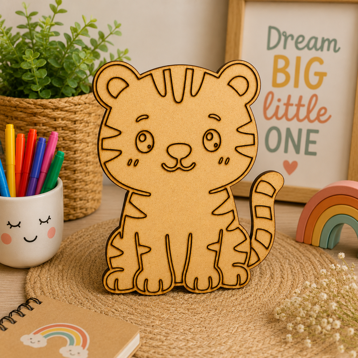 Cute Tiger MDF Wooden Cutout | Laser Cut Tiger Shape for Painting, DIY Crafts & Kids Decor