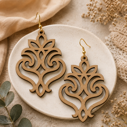 Ornate Boho MDF Earring Blanks | Laser Cut Wooden Filigree Earrings for DIY Jewelry Making
