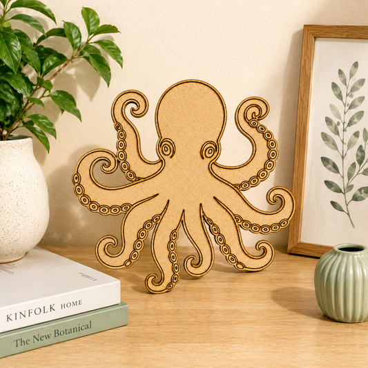 Octopus MDF Wooden Cutout | Laser Cut Sea Animal Craft Shape for Painting, DIY Art & Home Decor