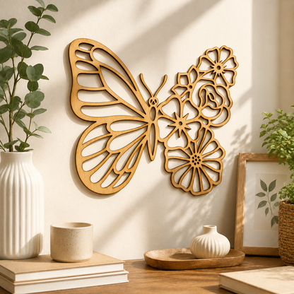 Floral Butterfly MDF Wooden Cutout | Decorative Butterfly Craft Blank for DIY Painting