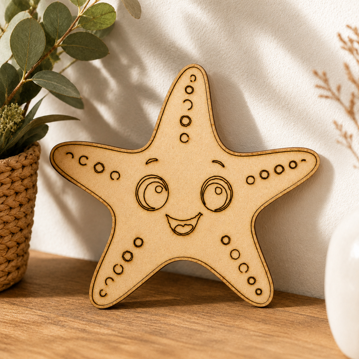 Cute Starfish MDF Wooden Cutout | Unfinished Wooden Shape for Painting, Resin Art & DIY Crafts