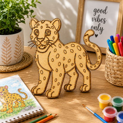 Leopard MDF Wooden Cutout | Laser Cut Wild Animal Shape for Painting, DIY Crafts & Kids Decor