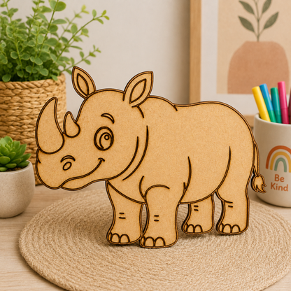 Rhino MDF Cutout | Wooden DIY Craft Blank for Painting, Resin Art & Kids Craft Projects