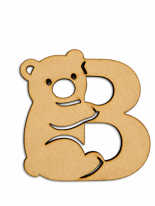 Bear Letter B MDF Wooden Cutout | Animal Alphabet B Craft Blank for Kids, Painting & Décor