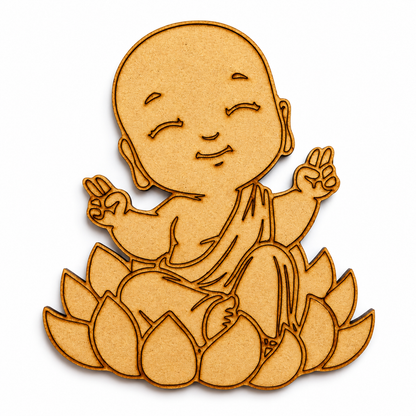 Baby Buddha MDF wooden cutout for meditation room décor, Zen home decoration, spiritual wall art, and yoga studio décor.