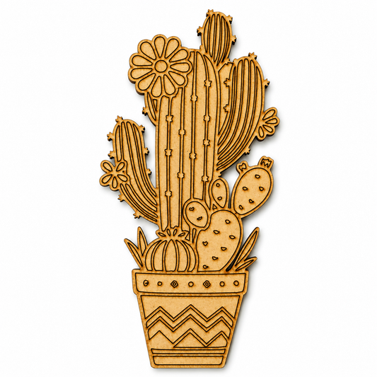 Potted Cactus MDF Wooden Cutout | Laser Cut Succulent Plant Shape for Painting, DIY Crafts & Home Decor
