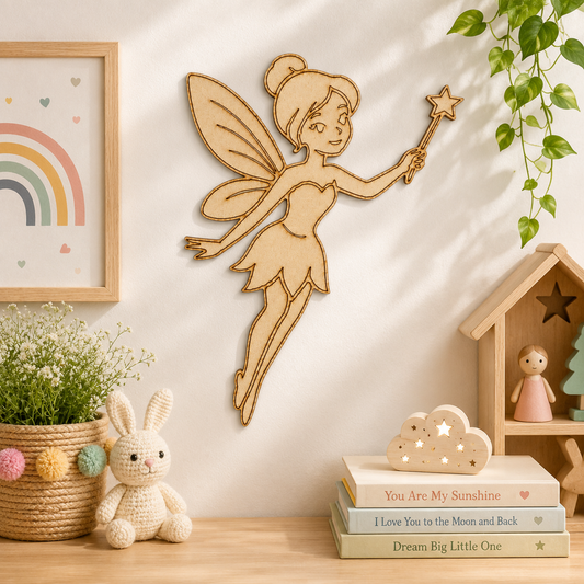 Fairy with Wand MDF Cutout Blank | Wooden Fairy Shape for DIY Crafts, Painting & Nursery Décor