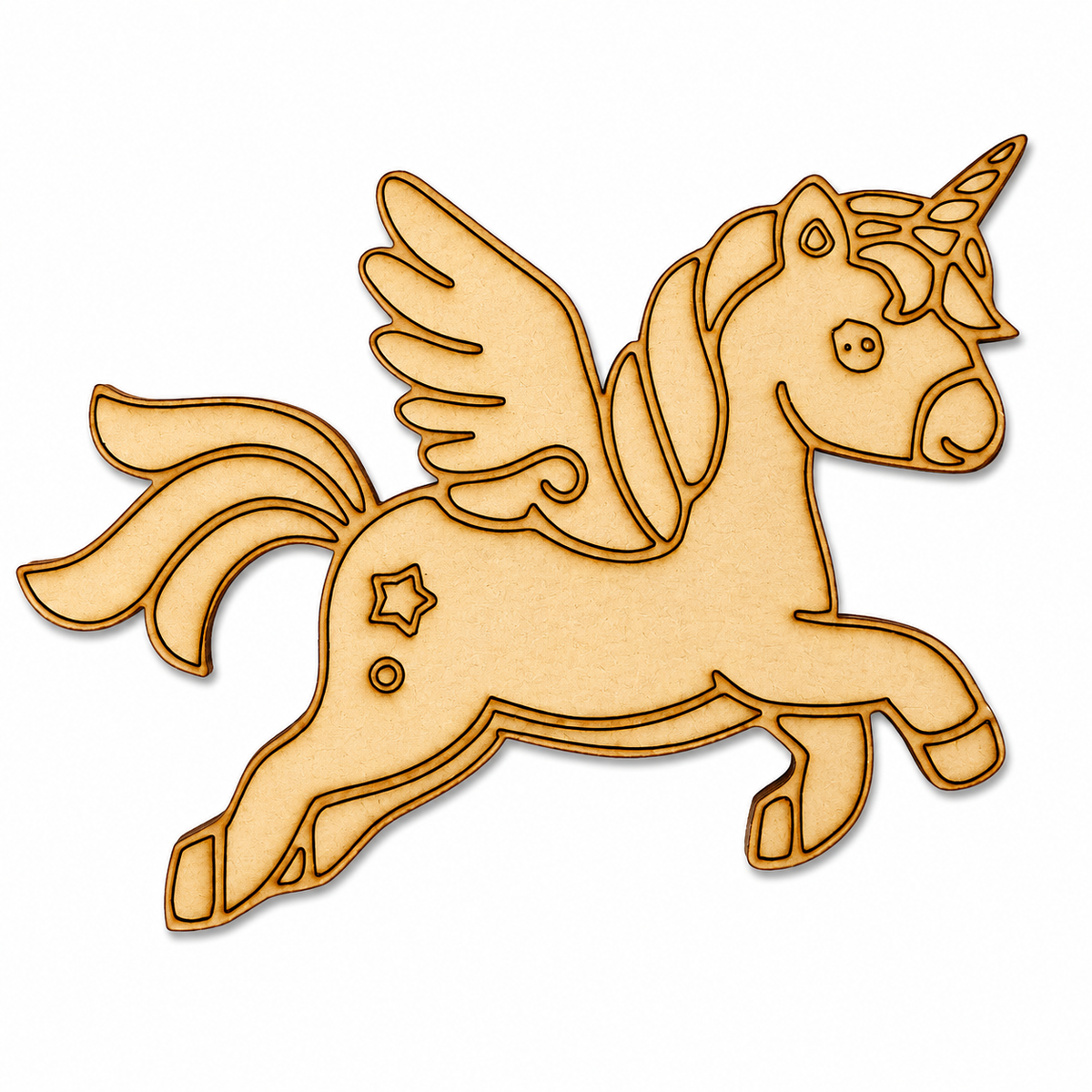 Flying Unicorn MDF Cutout Blank | Wooden Pegasus Unicorn Shape for DIY Crafts, Painting & Nursery Décor