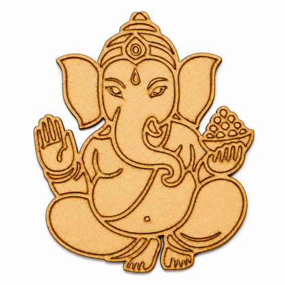 Lord Ganesha MDF wooden cutout for pooja room décor, home temple decoration, Ganesh Chaturthi décor and spiritual wall art.