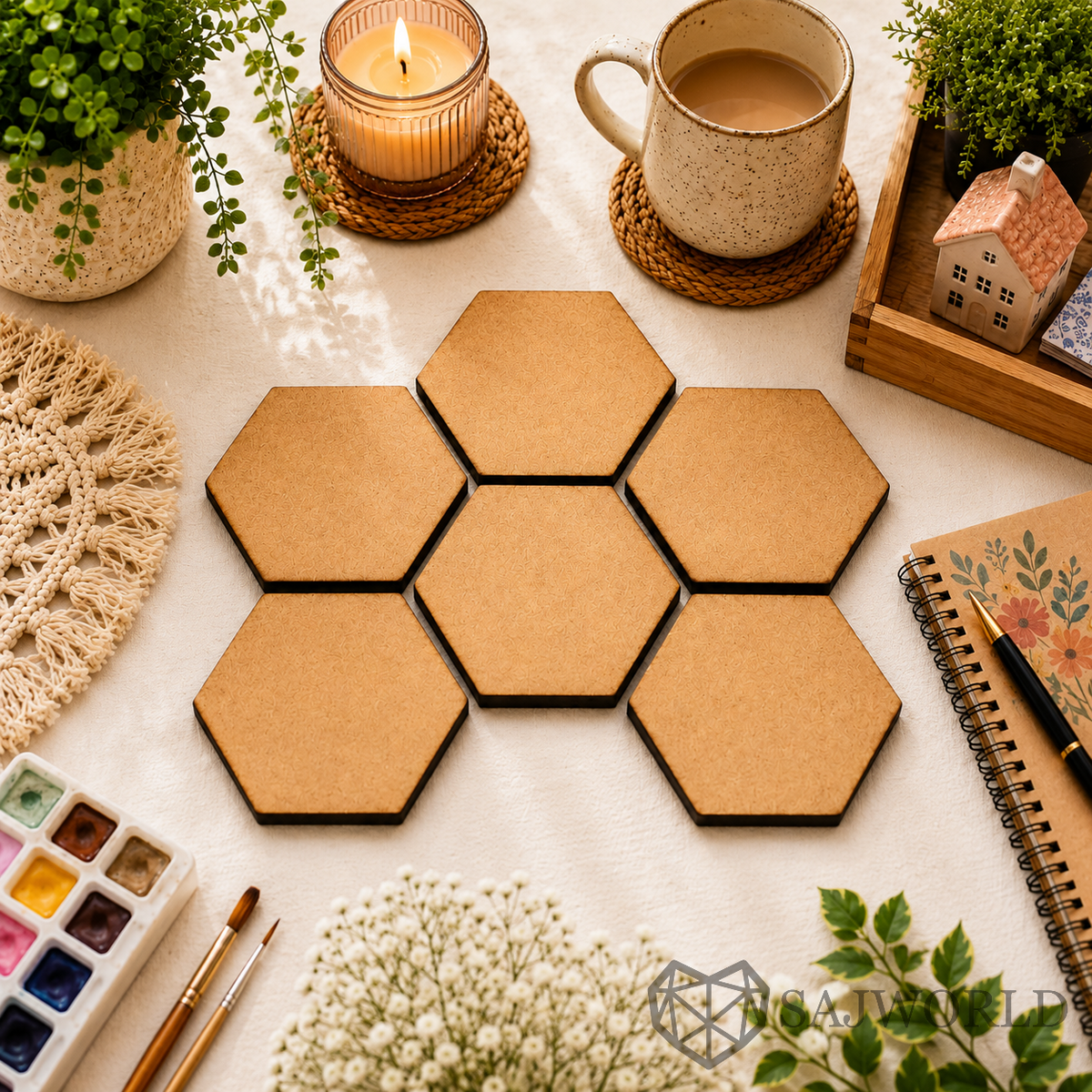 Hexagon MDF Wooden Cutout Base for DIY Painting, Resin Art, Wall decor & Lippan Art