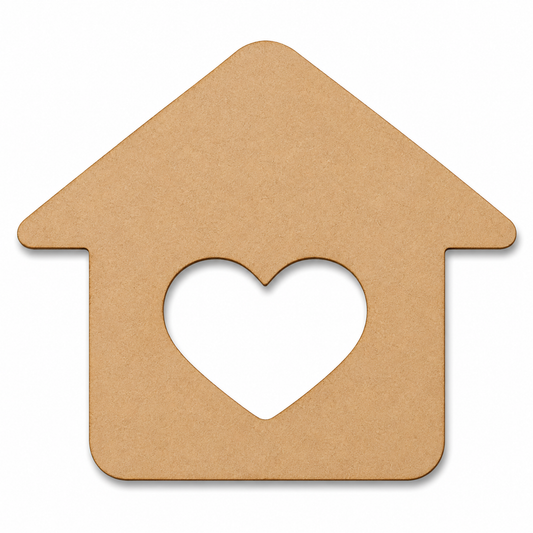 House Wooden MDF Cutout with Heart | Laser Cut Home Craft Shape for DIY Wall Decor & Gift Projects