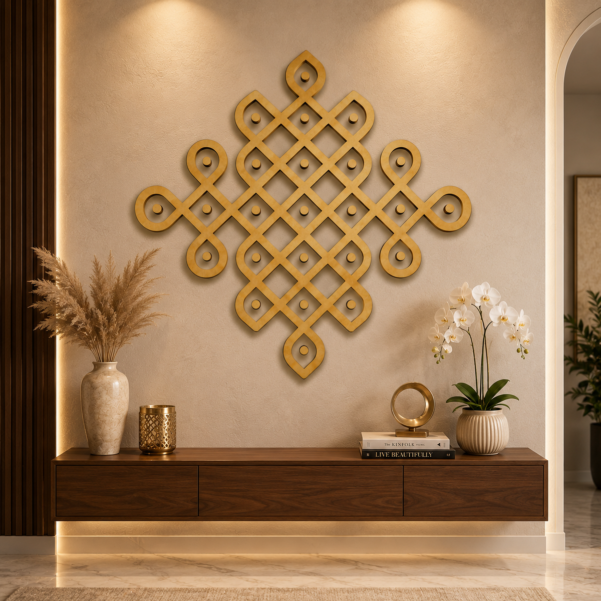 Kolam MDF wooden cutout for pooja room décor, home temple decoration, spiritual wall art