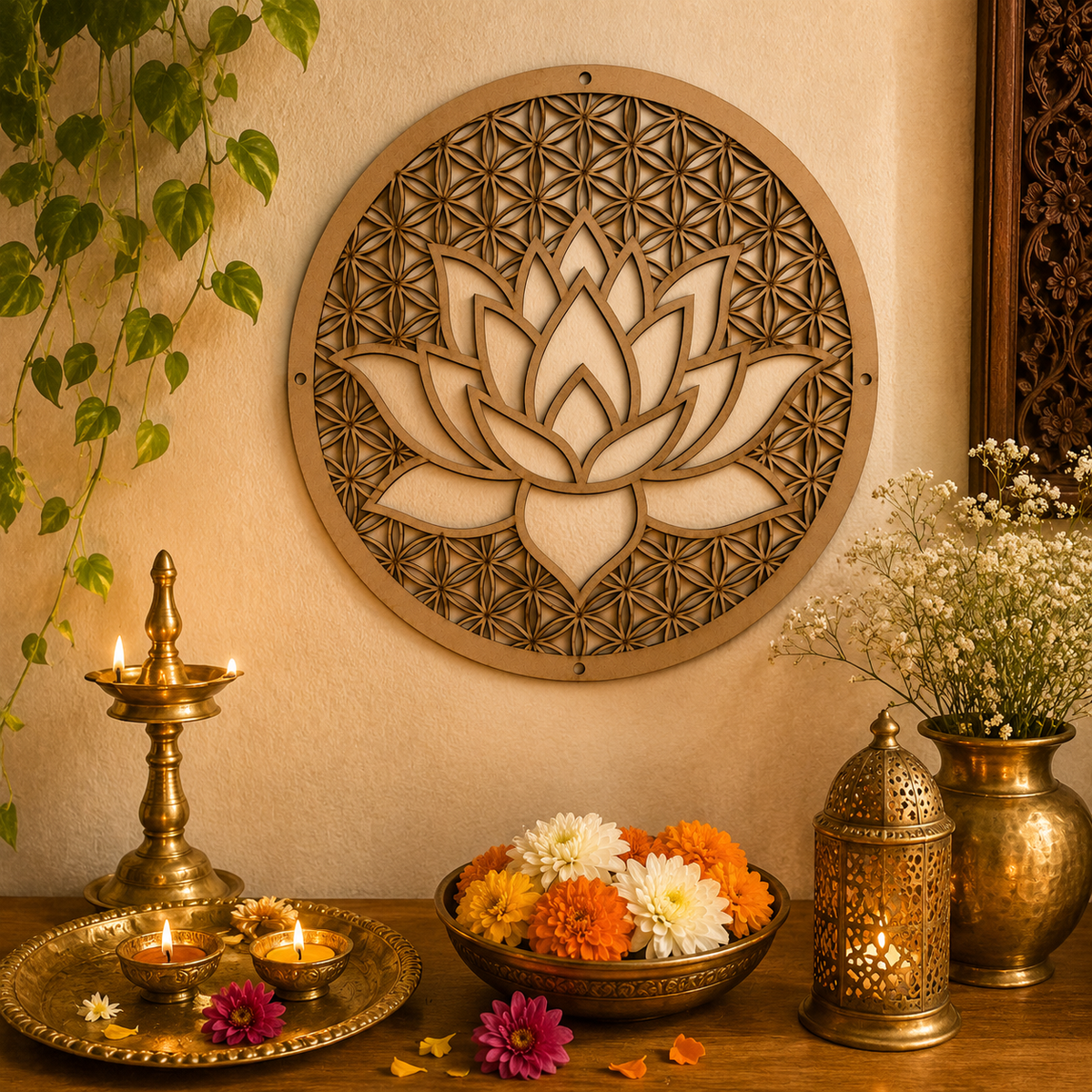 Lotus Mandala MDF cutout for Home Decor and meditation room decor