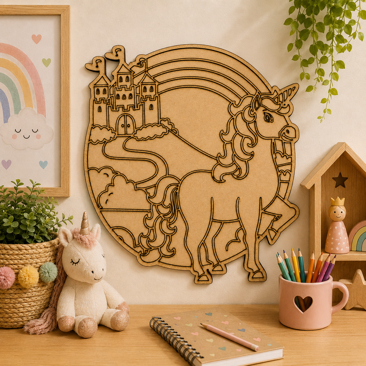 Unicorn MDF Wooden Cutout Blank for Nursery Décor, Kids Room Wall Art & DIY Crafts
