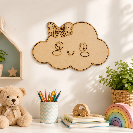 Cute Cloud MDF Cutout Blank | Wooden Cloud Shape for DIY Crafts, Painting & Nursery Décor