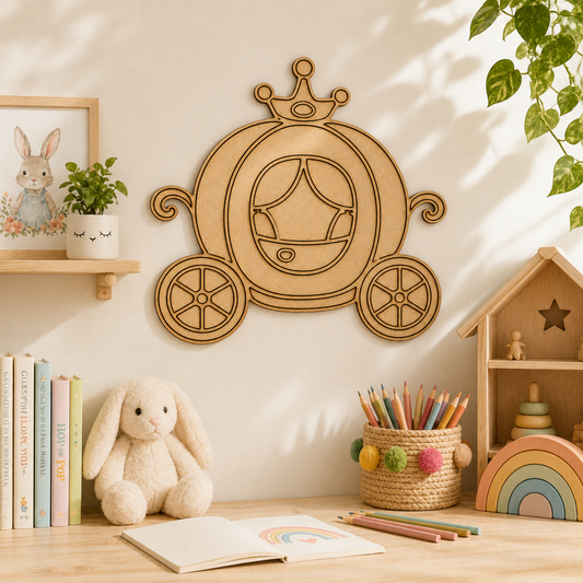Princess Carriage MDF Cutout Blank | Wooden Carriage Shape for DIY Crafts, Painting & Nursery Décor