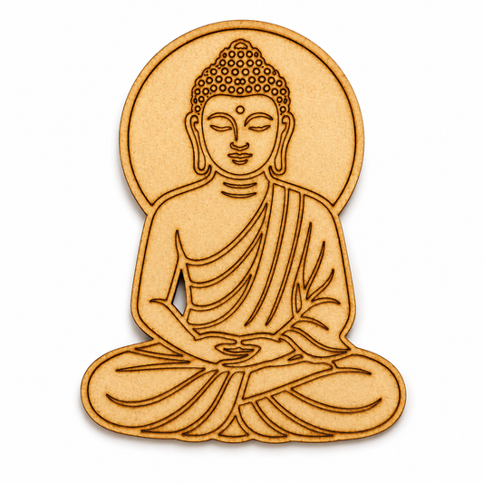 Meditating Buddha MDF wooden cutout for DIY wall décor and creative craft projects.