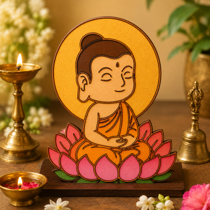 Baby Buddha MDF wooden cutout for Lippan art, resin art, mandala painting, meditation décor and DIY wall decoration.