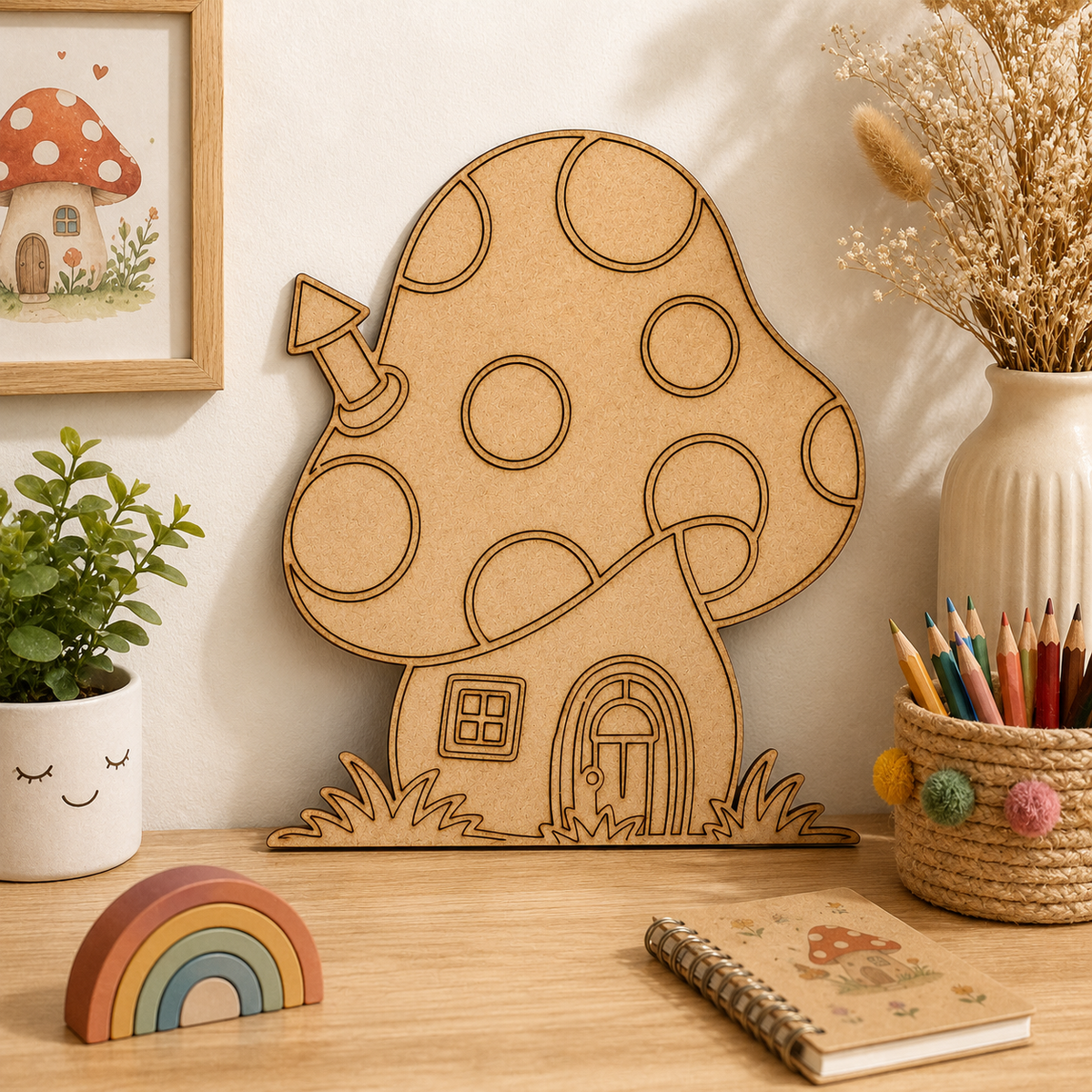 Mushroom House MDF Cutout Blank | Wooden Fairy Garden House for DIY Crafts, Painting & Nursery Décor
