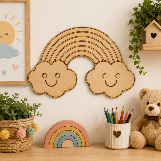 Rainbow MDF Cutout Blank | Wooden Rainbow Cloud Shape for DIY Crafts, Painting & Nursery Décor