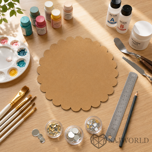Scalloped Round MDF Wooden Cutout Base for DIY Painting, Resin Art & Lippan Art