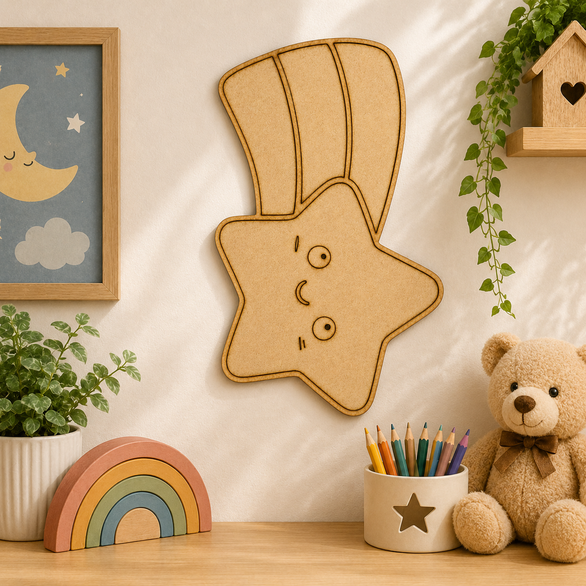 Star MDF Cutout Blank | Wooden Shooting Star Shape for DIY Crafts, Painting & Nursery Décor